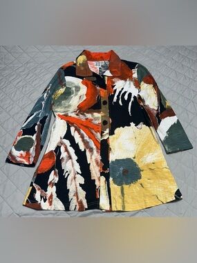 Parsley & Sage Orange Black Abstract Collared Top